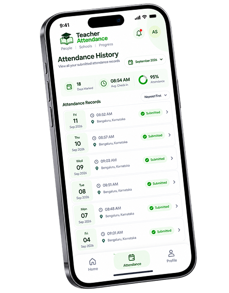 Attendance History screen in Teacher Attendance app